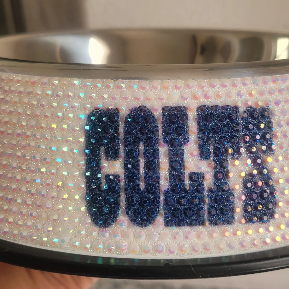 Customized Colts Dog Bowl with Rhinestone Design